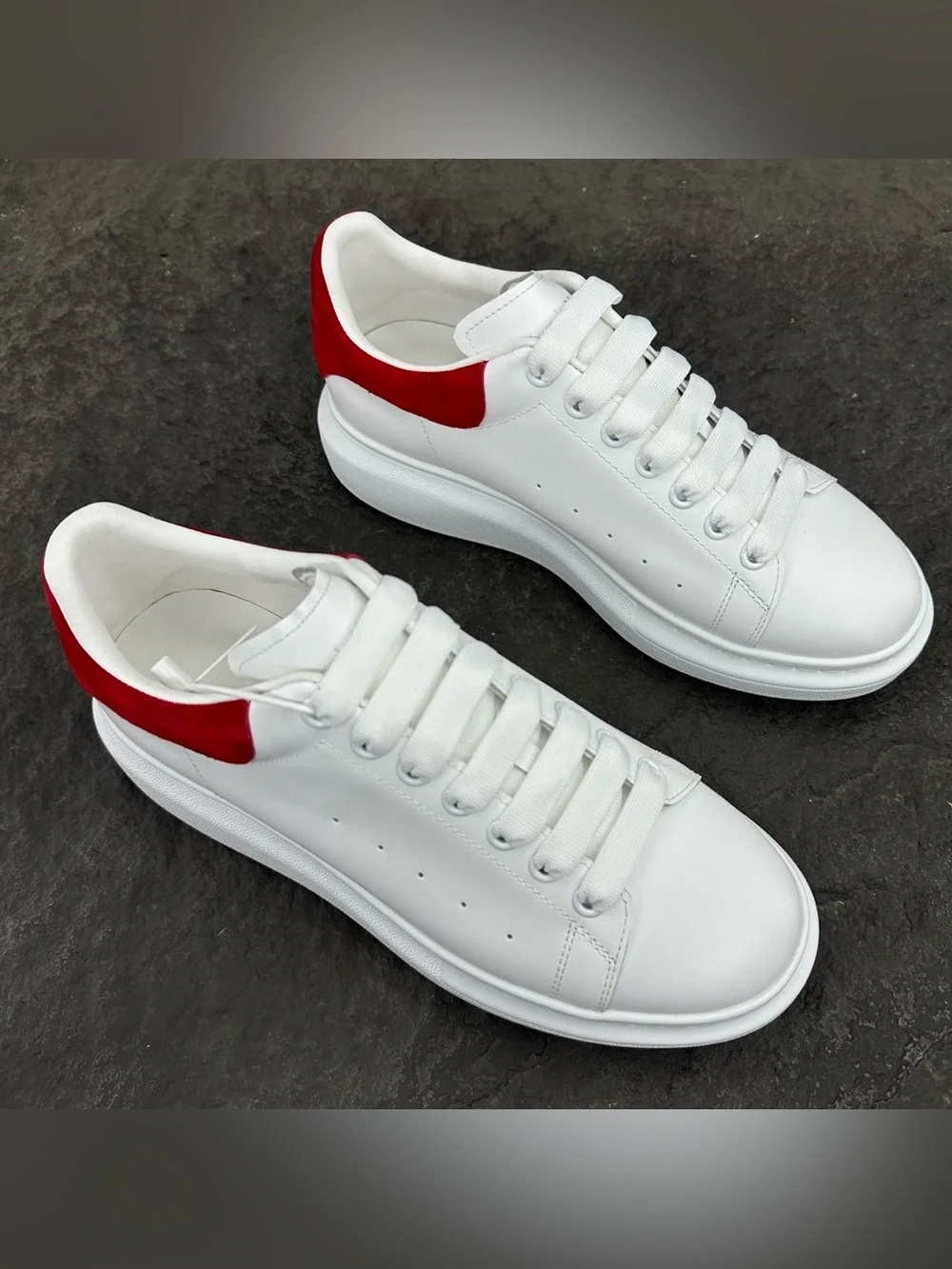 Alexander McQueen White Leather Platform Sneakers with Red Heel Tab